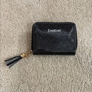 Bebe Black Sparkle Card Wallet with Tassel